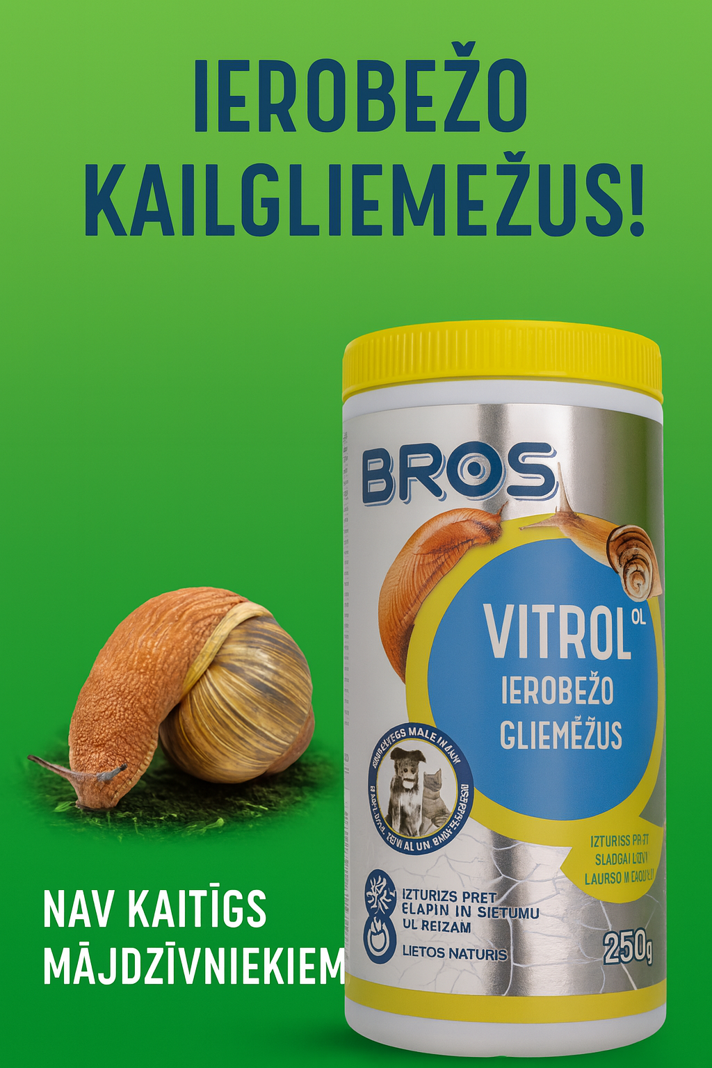 Vitrol GB 250g prieš kailgliemežius, ispaniškus sraiges, sraiges